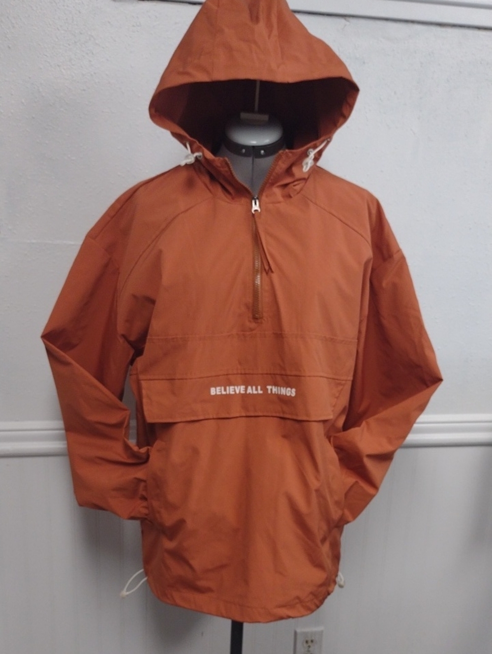 Rust Hooded Windbreaker Pullover for Men